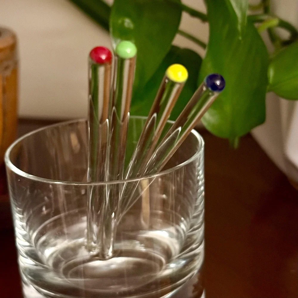 Vintage Glass Swizzle Sticks | Mid-Century Cocktail Stirrers Set (Set of 4)